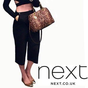 NWOT NEXT S Black Mid Rise Gaucho Culotte Palazzo Cropped Pants 4/6 Cotton Blend